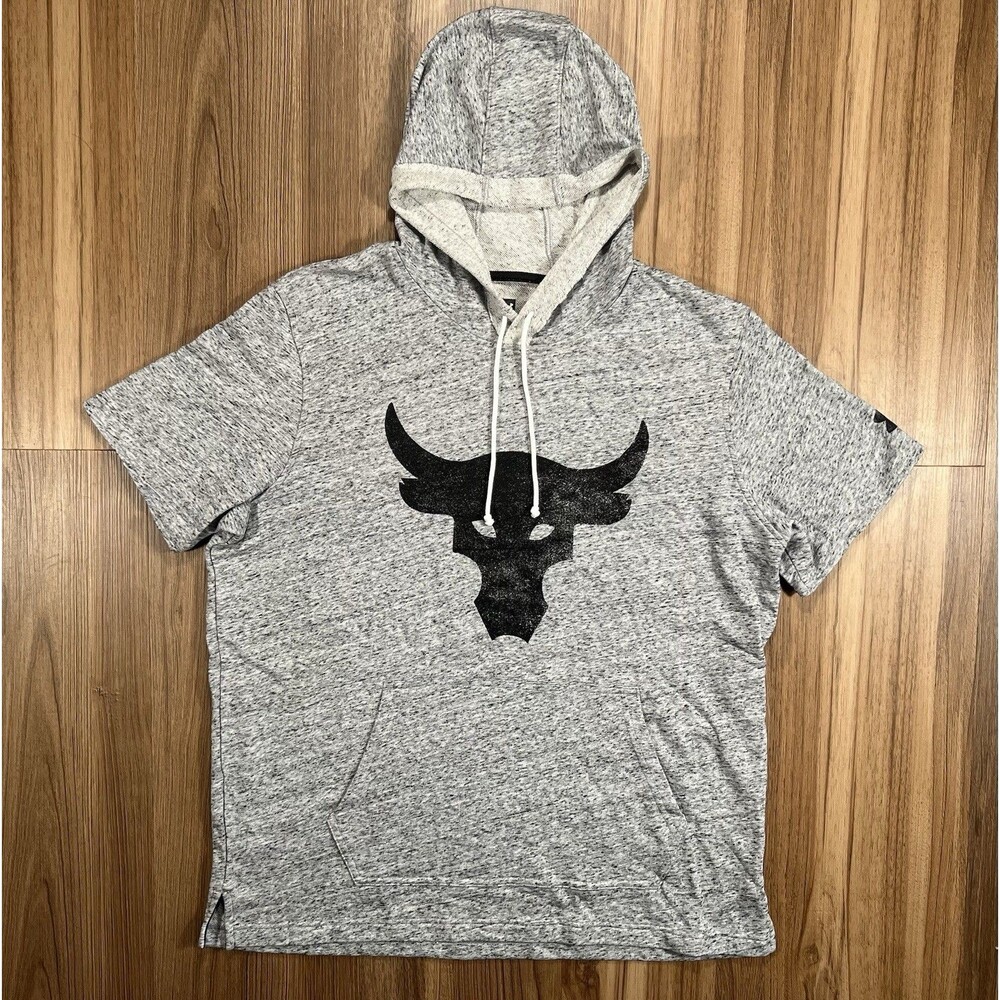 Under Armour Project Rock Terry Bull Short Sleeve Hoodie Mens Size XL